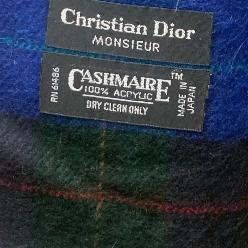Authentic Vintage DIOR Blue Black Stripe Scarf Cashmaire Preloved